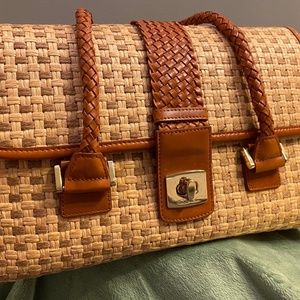 Brooks Brothers straw and braided leather handbag